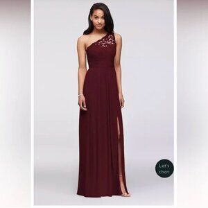David's Bridal Style #F17063 Long One-Shoulder Bridesmaid Dress Wine Sz 6